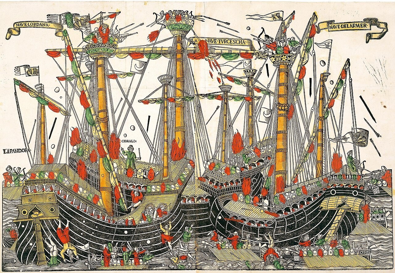La Batalla de Zonchio (1499): la primera batalla naval donde se usaron cañones en gran escala.